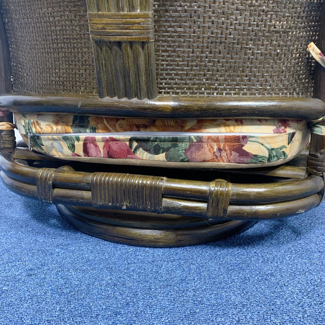 【送料込】籐 ラタン 回転座椅子 ロータイプ ローチェア 昭和レトロ