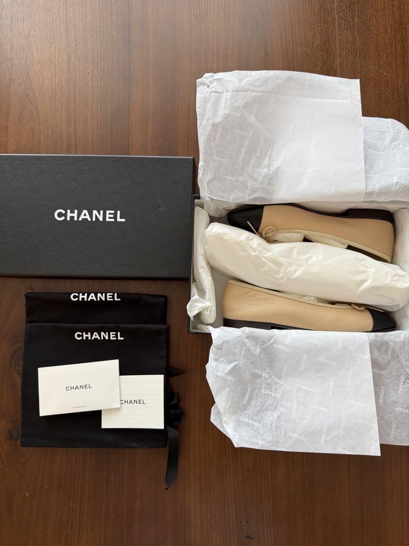 【極美品】【裏張り済み】CHANEL バレリーナ 34.5 ベージュ・黒