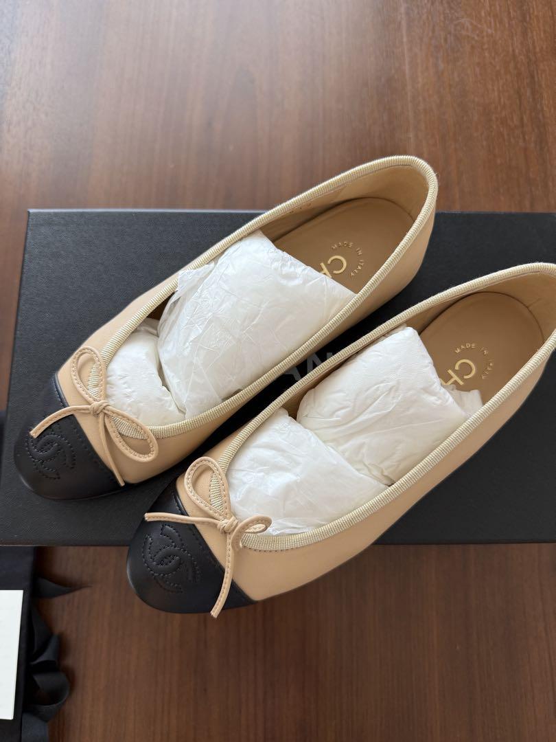 【極美品】【裏張り済み】CHANEL バレリーナ 34.5 ベージュ・黒