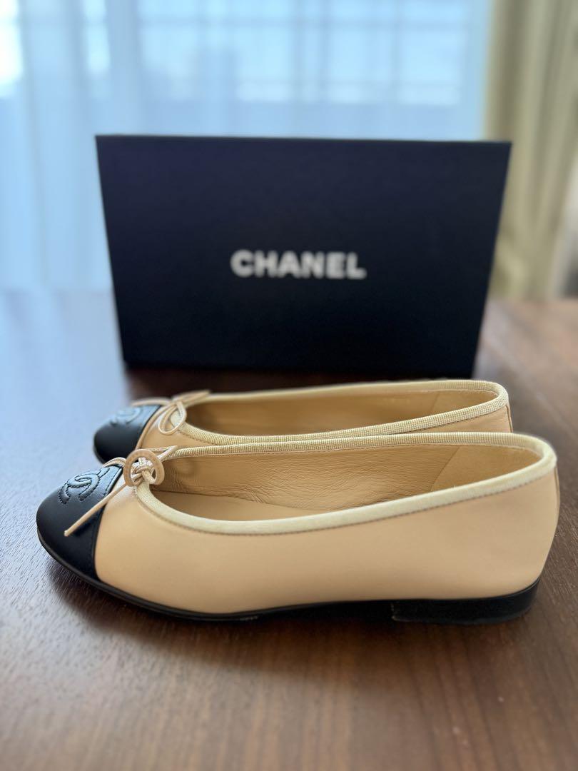 【極美品】【裏張り済み】CHANEL バレリーナ 34.5 ベージュ・黒