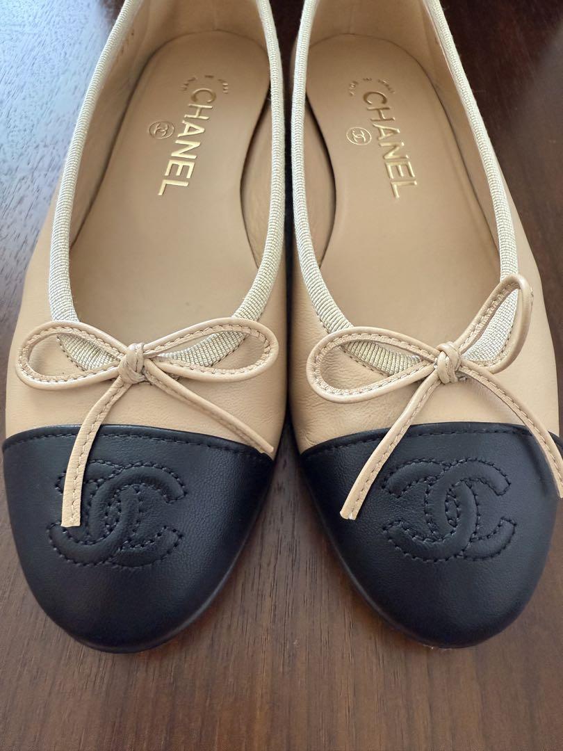【極美品】【裏張り済み】CHANEL バレリーナ 34.5 ベージュ・黒