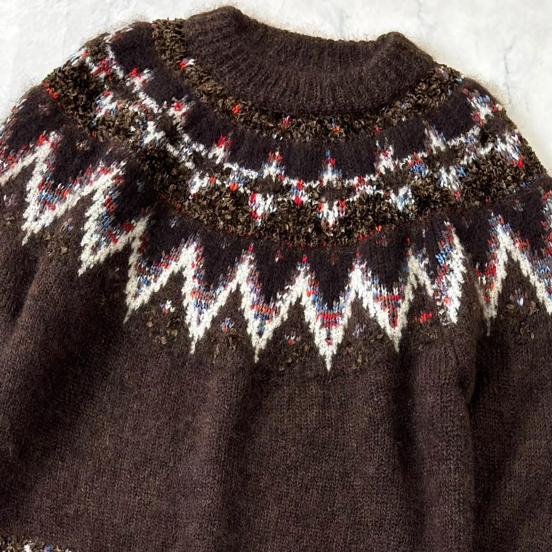 美品 コーヘン 大きいL 米冨 モヘヤ ノルディックニット ダークブラウンsy5 美品 コーヘン 大きいL 米冨 モヘヤ ノルディックニット ダークブラウンsy5