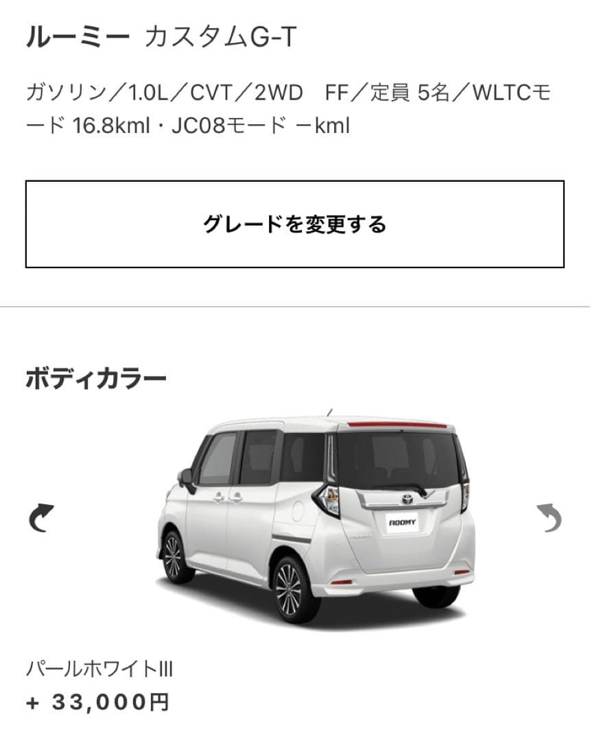 トヨタ ルーミー カラーサンプルミニカー パールホワイトIII