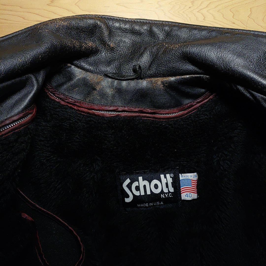Schott ブラック レザー ジャケット 40