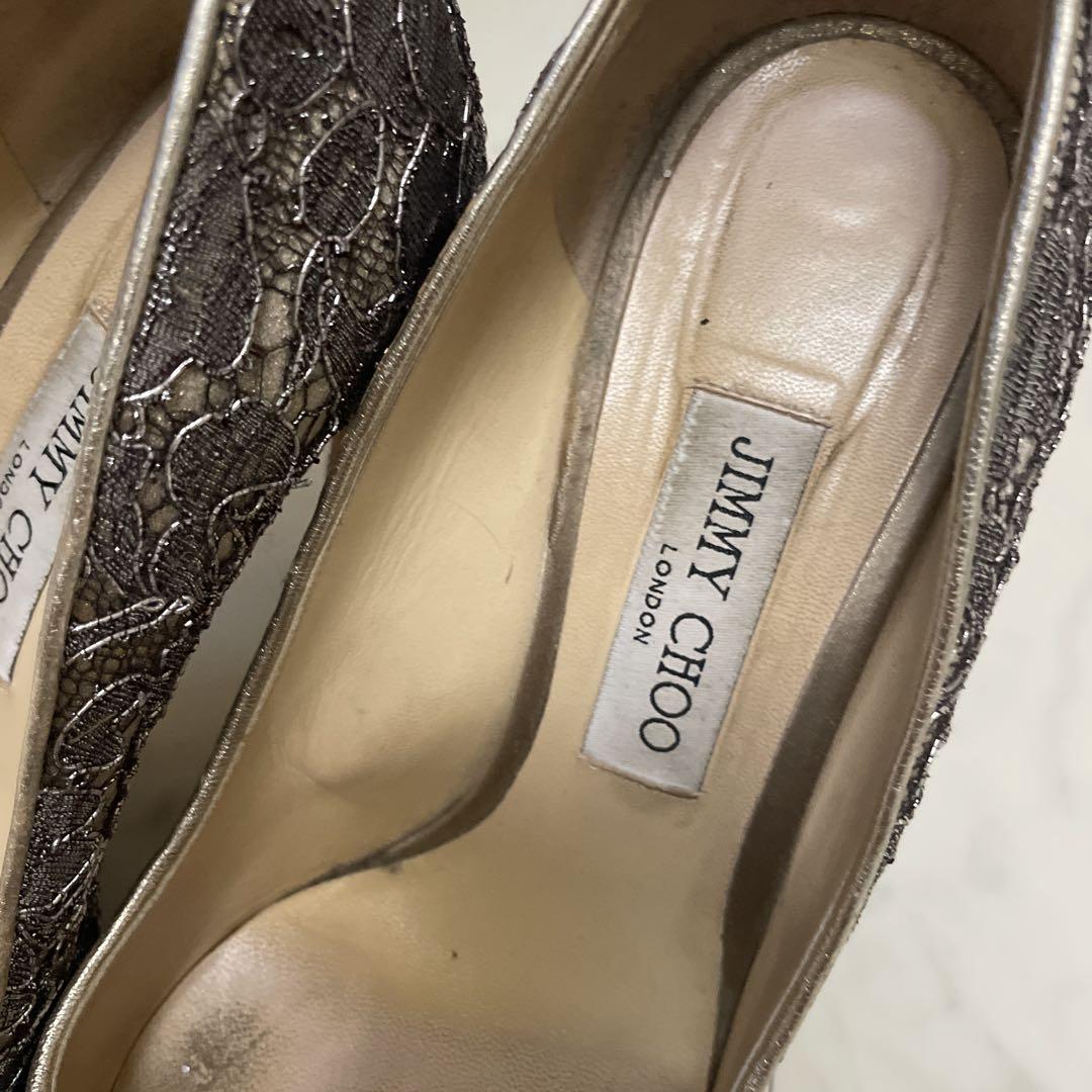 JIMMY CHOO シルバー レース ハイヒール