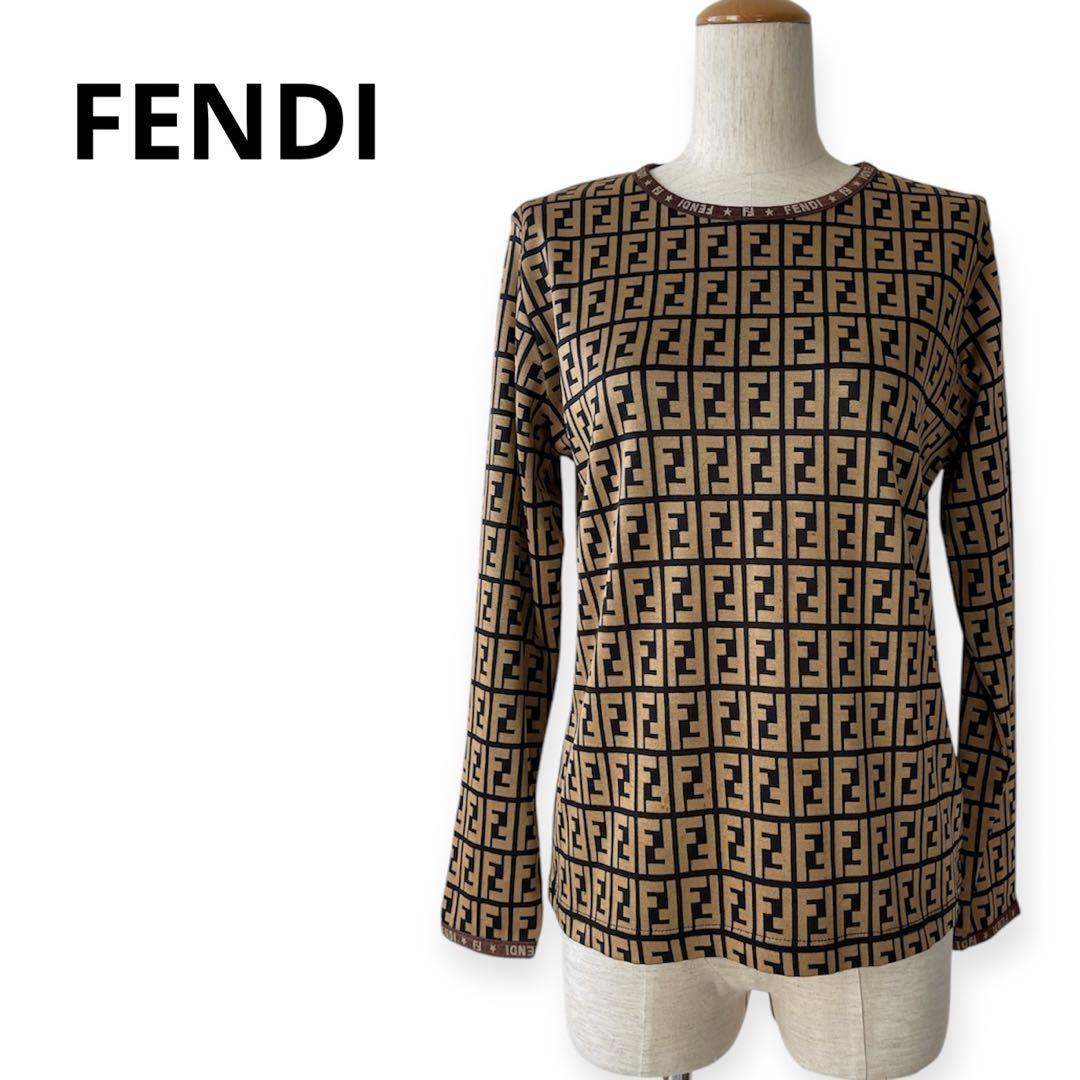 希少 FENDI フェンディ 長袖Tシャツ カットソー ズッカ ブラウン 希少 FENDI フェンディ 長袖Tシャツ カットソー ズッカ ブラウン