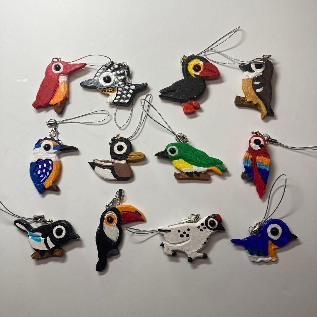 バードカービング　ストラップ 小鳥の鍛冶屋　毛糸の野鳥ストラップ各種