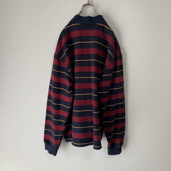 大得価人気SALE 90s カンタベリー 長袖ボーダーラガーシャツ L 刺繍ロゴ ワインレッド 黒 oF7p2-m58484266978 100%新品人気