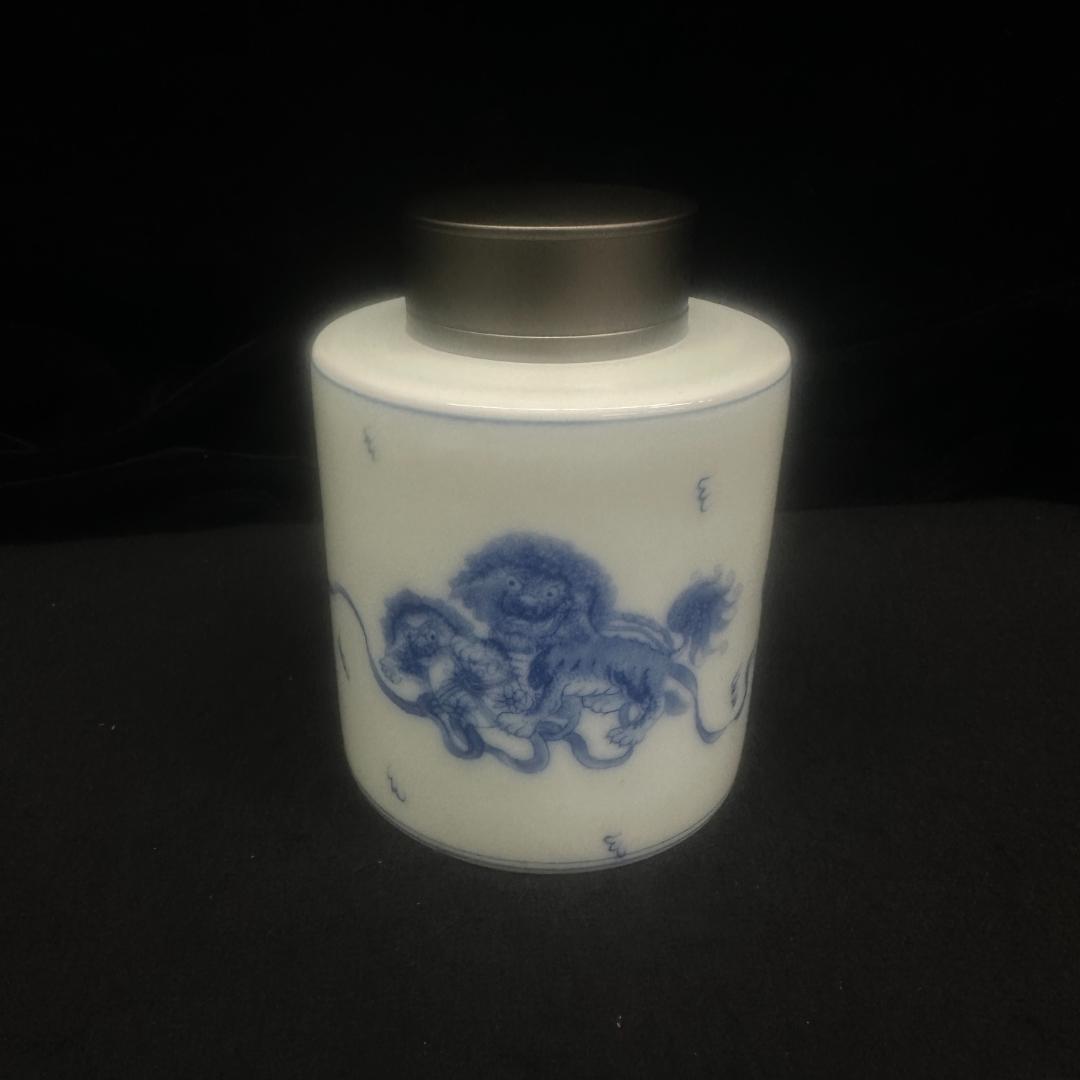 タッシュジャーコンテナブルーアンドホワイト磁器茶缶アルミニウム合金蓋缶