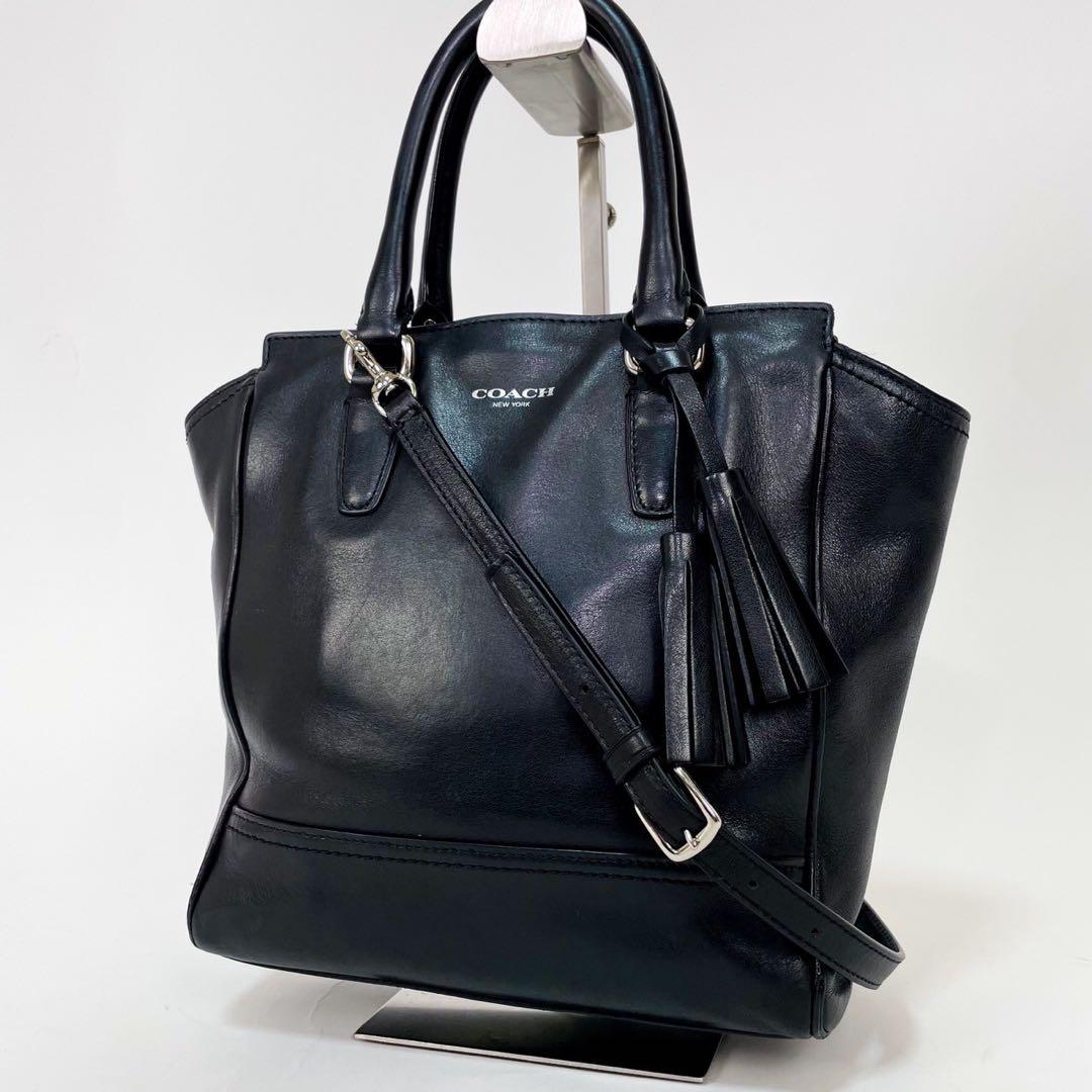 速くおよび自由な COACH 2WAY レザー タッセル フリンジ ショルダーバッグ バッグ