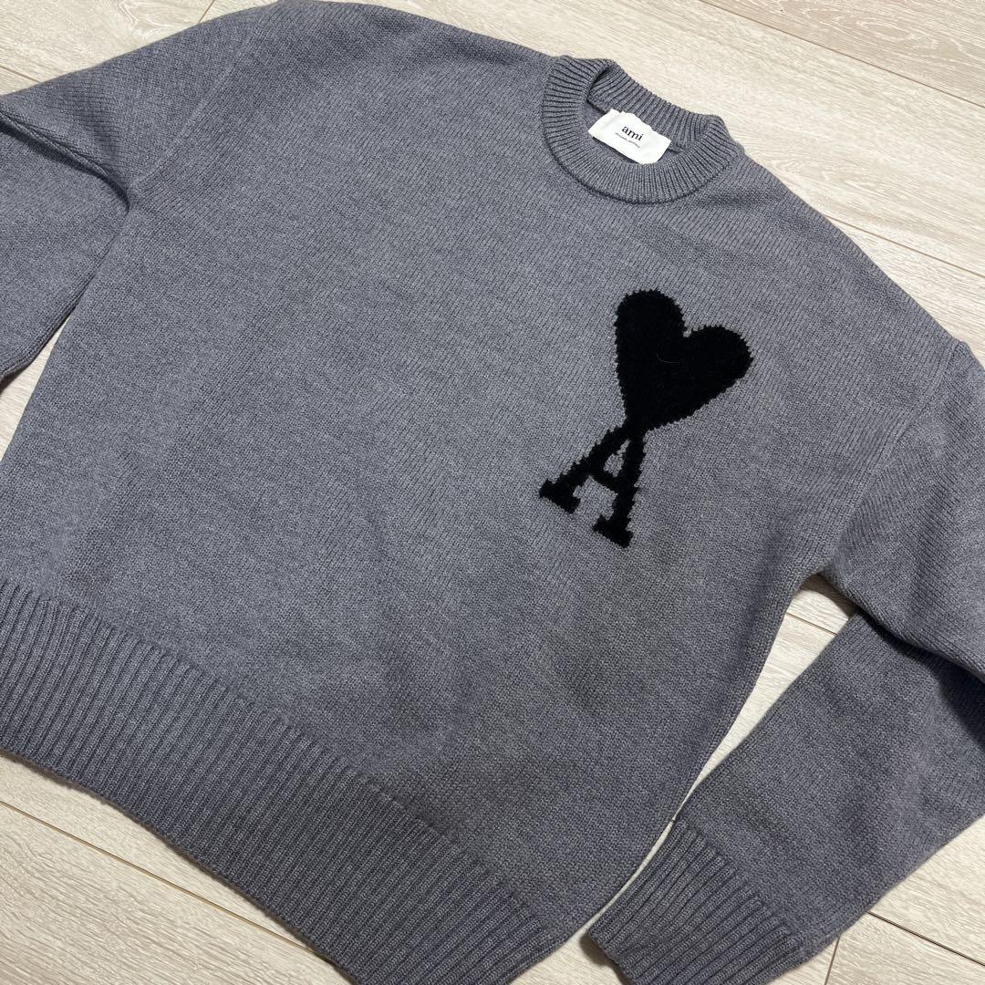 ami paris グレー ニットセーター ハートロゴ - メルカリ