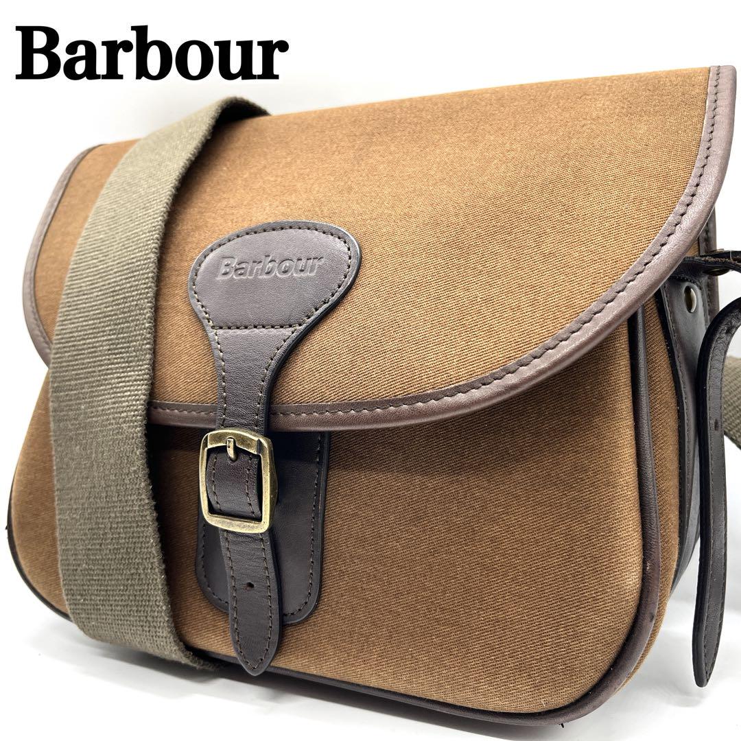 【美品 希少】Barbour バブアー　ショルダーバッグ ブラウン キャンバス 美品 希少】Barbour バブアー ショルダーバッグ ブラウン キャンバス