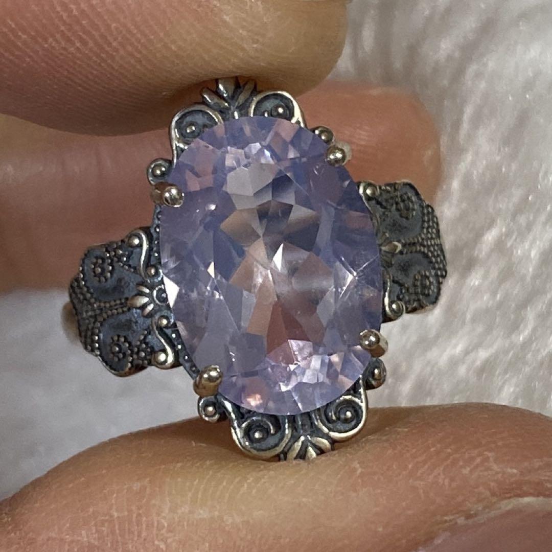 【セール】 高品質ラベンダーアメジスト 天然石リング 紫 SV925刻印 14*10mm アクセサリー