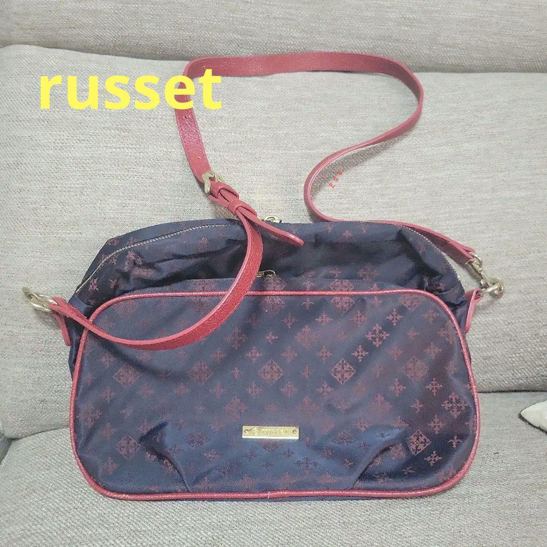 russet ネイビーとレッド 花柄ショルダーバッグ 中型