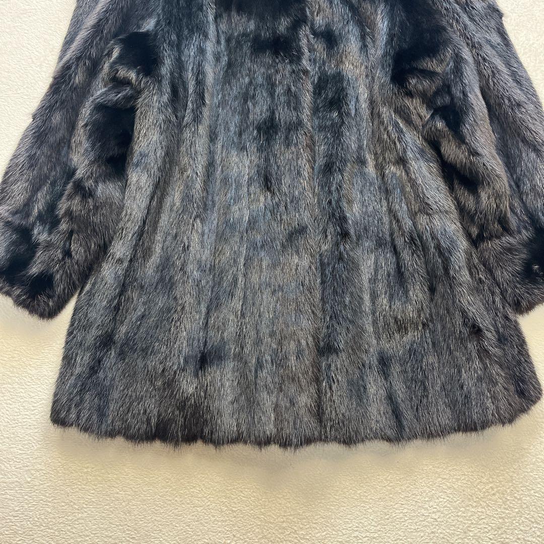 送料込 毛皮 リアルファー EMBA エンバ MINK ミンク 黒 セミロング コート SIZE EMBA 明瞭な