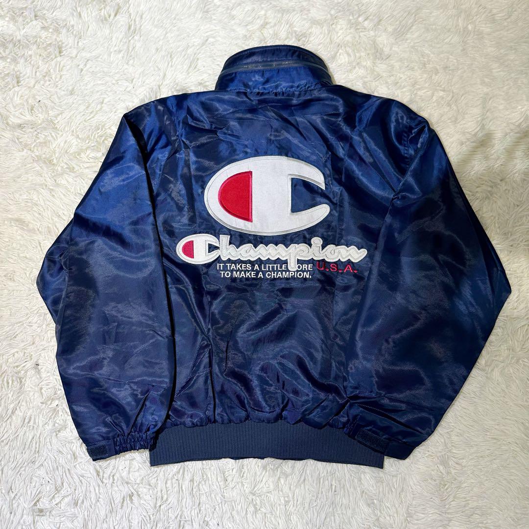Champion USA セットアップ ナイロン ジャージ上下 ネイビーM 刺繍