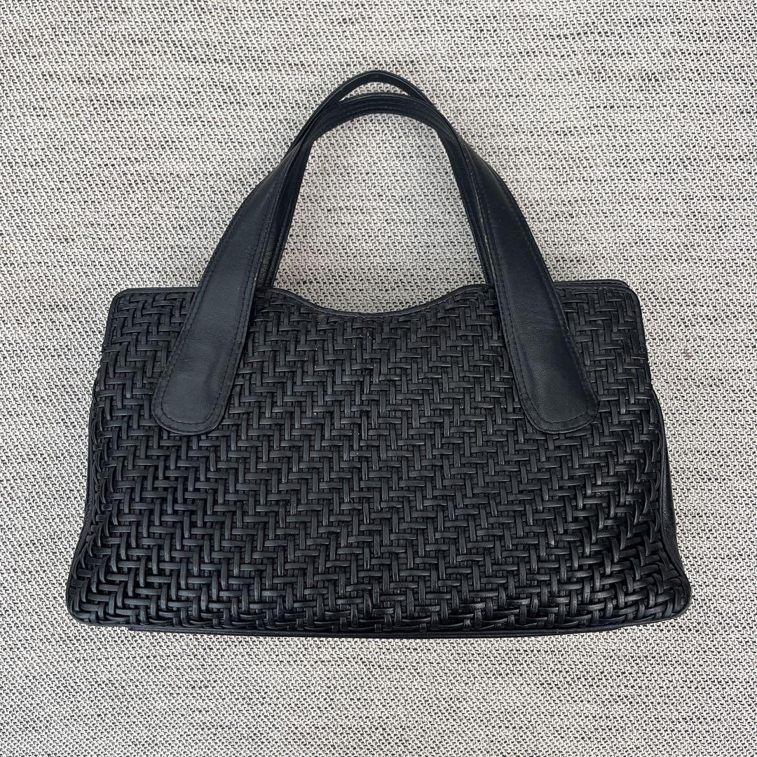 本革 メッシュ ハンドバッグ ブラック