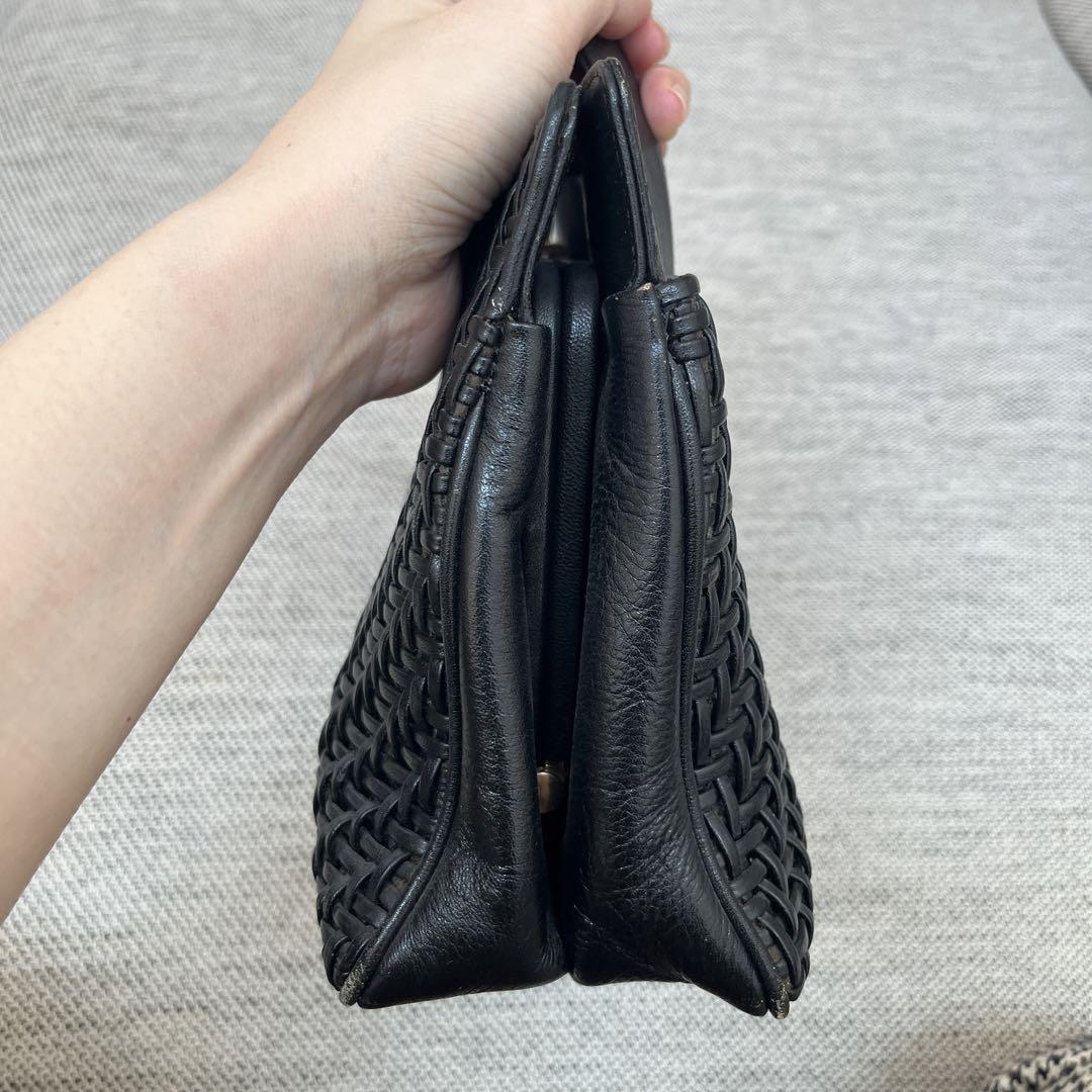 本革 メッシュ ハンドバッグ ブラック