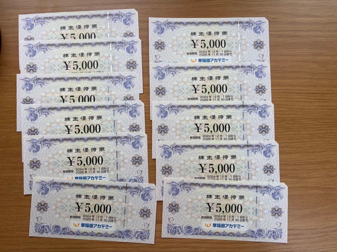 早稲田アカデミー 株主優待券 55000円分 5000円11枚