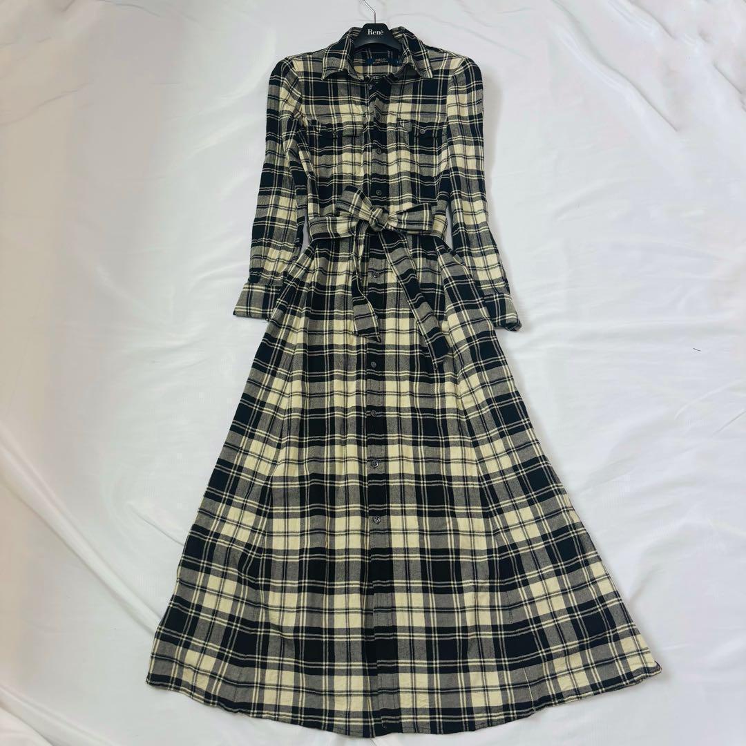 ローレンラルフローレン シャツワンピース マキシ丈 チェック ベルト XL 人気 ポロラルフローレン シャツワンピース マキシ ベルト