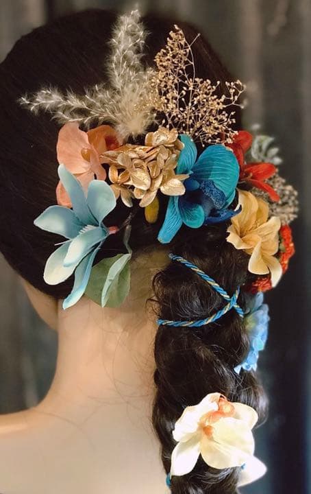 成人式 卒業式 髪飾り ブルー オレンジ 造花 プリザーブドフラワー 佐川急便 おしゃれ