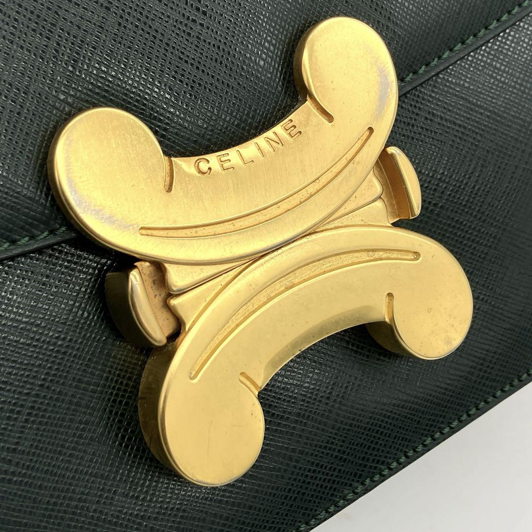 【CELINE】ハンドバッグ　トリオンフ　トップハンドル　レザー　ダークグリーン CELINE】ハンドバッグ トリオンフ トップハンドル レザー ダーク
