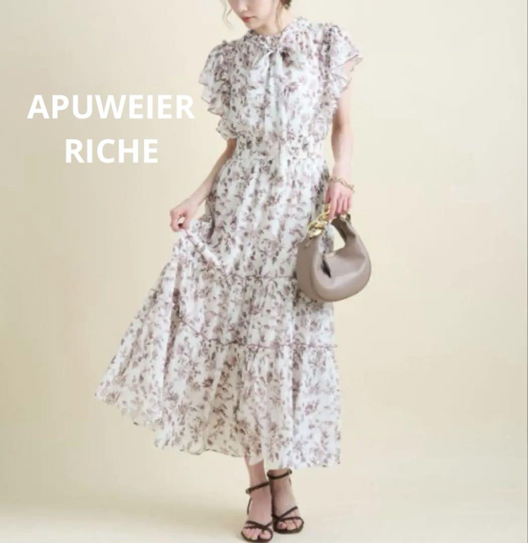 極美品✨アプワイザーリッシェ ワントーンフラワープリント ボウタイワンピースM