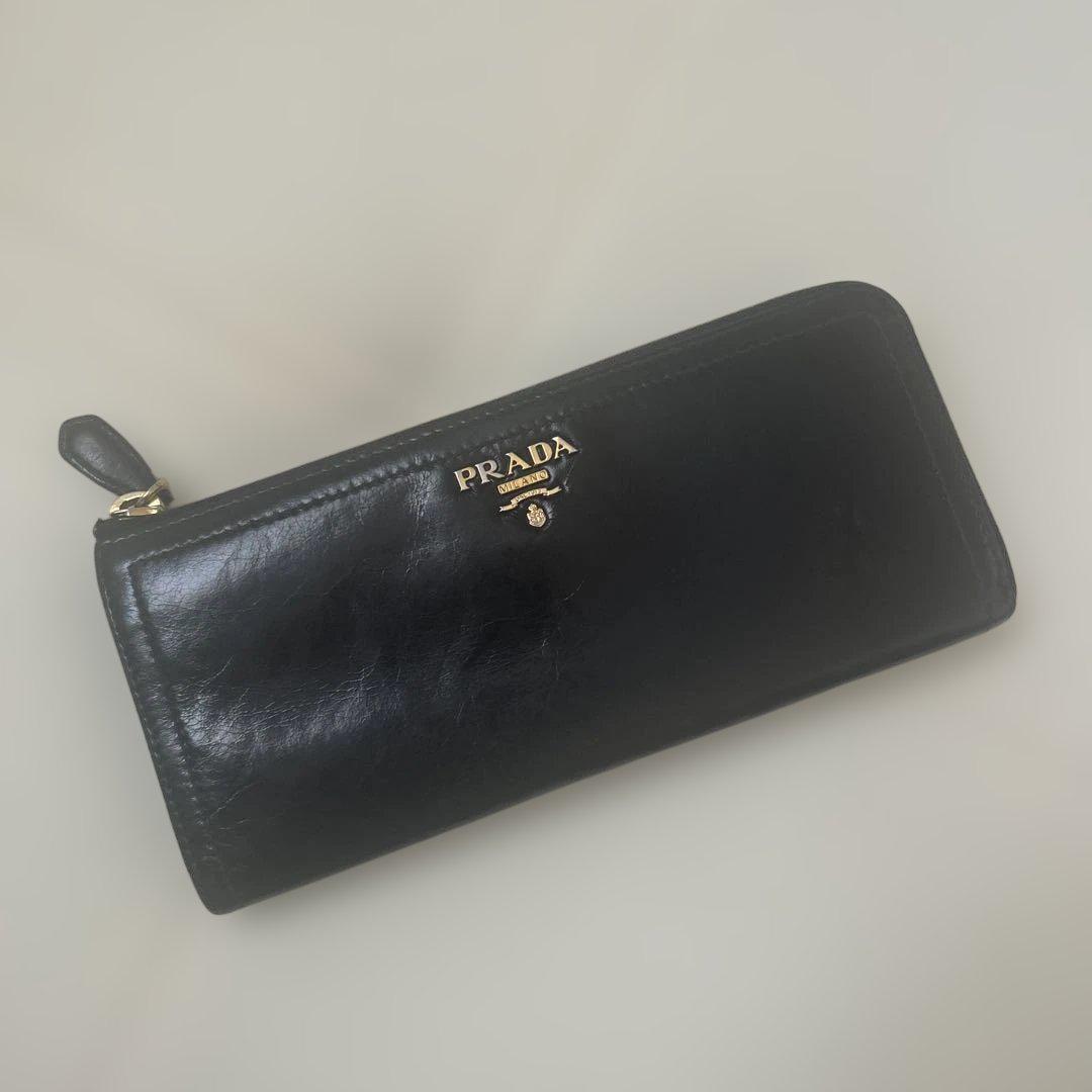 美品 PRADA プラダ 長財布　L字型ファスナー 78 PRADA♡ブラック♡L字型長財布ファスナー♡美品 - メルカリ