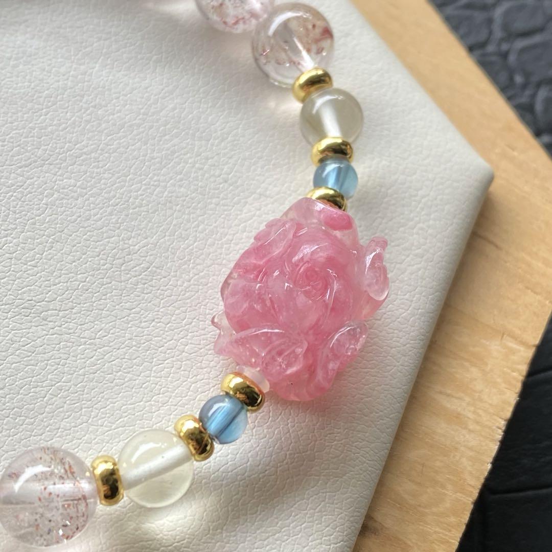 可愛い❣️ロードナイトシリカフラワールース入り❤︎レピドクロサイトインクォーツブレス 可愛い❣️ロードナイトシリカフラワールース入り❤︎レピドクロ