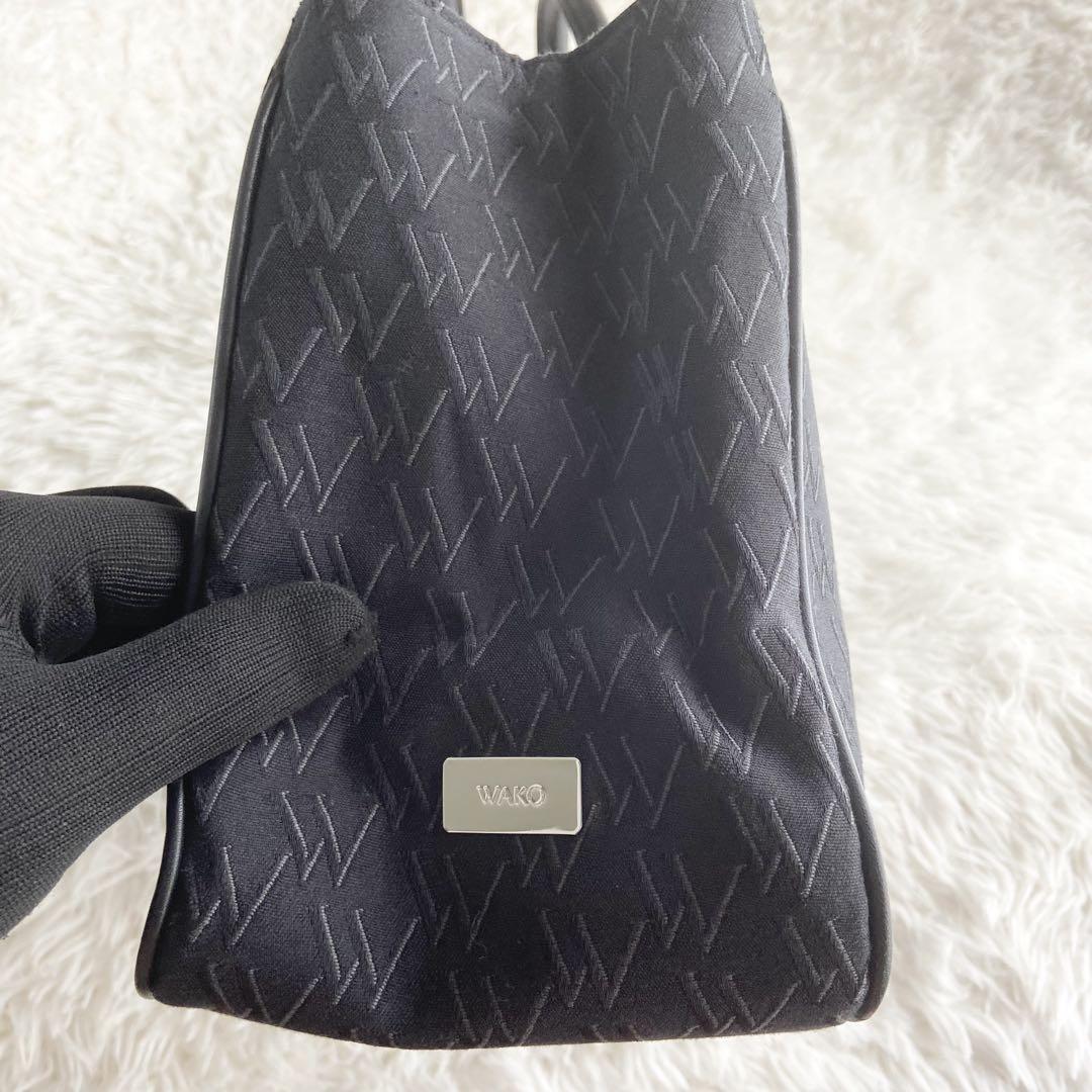極美品 WAKO ハンドバッグ モノグラム キャンバス レザー ブラック 極美品 WAKO ハンドバッグ モノグラム キャンバス レザー