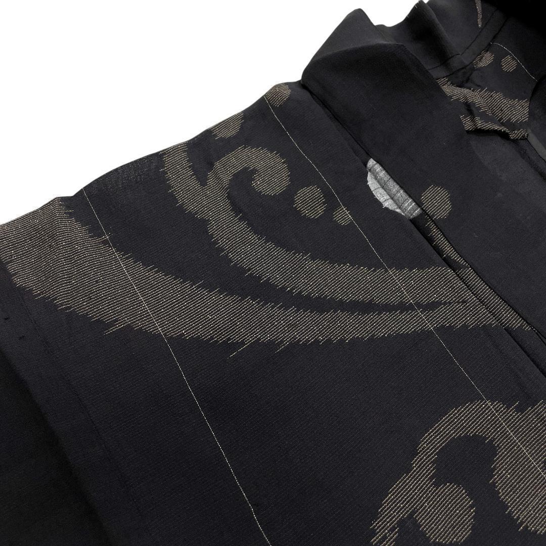 夏着物 紗 荒波 水玉 ブラック アンティーク 着物 A-2364