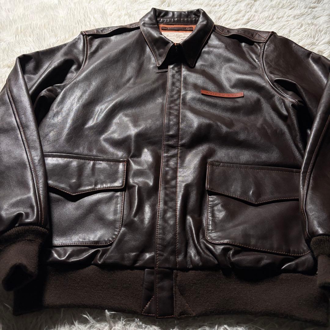 未使用級■AVIREフライトジャケット A-2 本革 胸タグ ブラウン XL 未使用級■AVIREフライトジャケット A-2 本革 胸タグ ブラウン XL