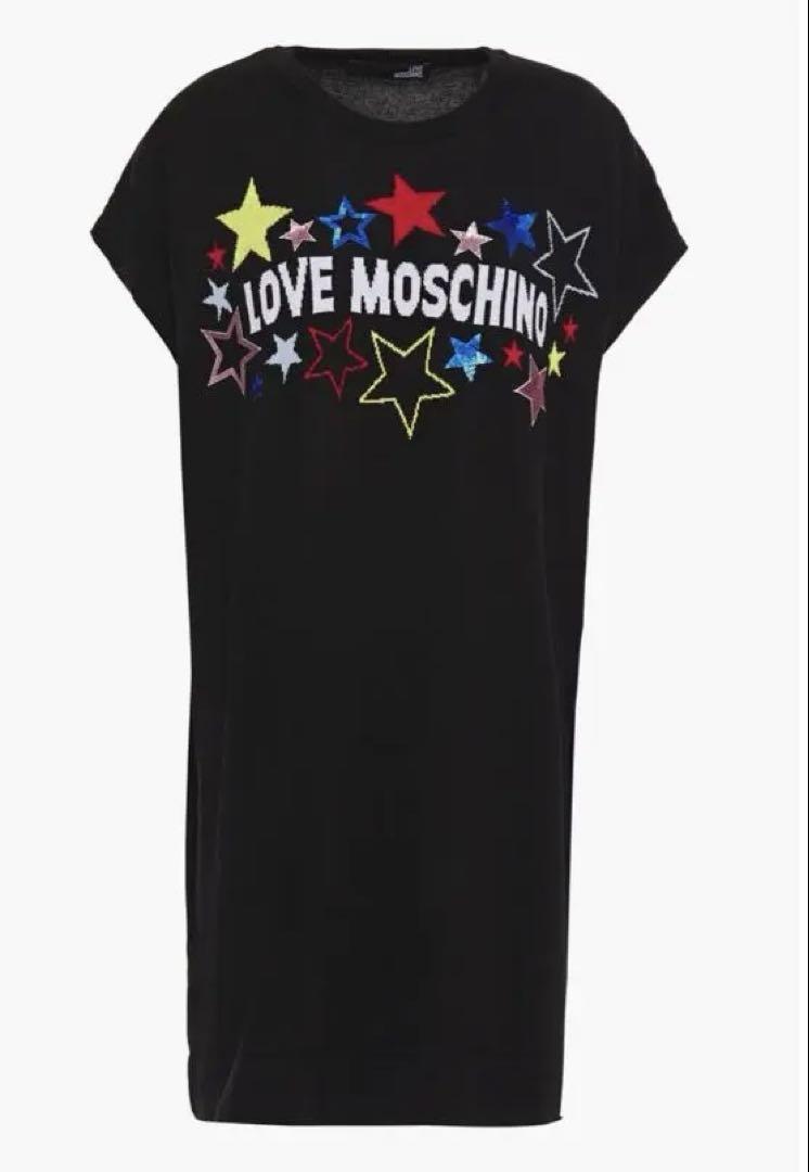 LOVE MOSCHINOスパンコールコットンジャカードニットミニワンピース38