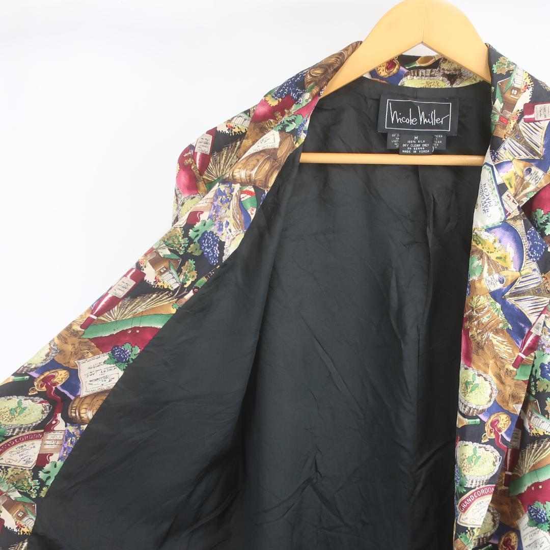 最新入荷 VINTAGE nicole M ジャケット 総柄 ワイン シルク miller ジャケット・アウター