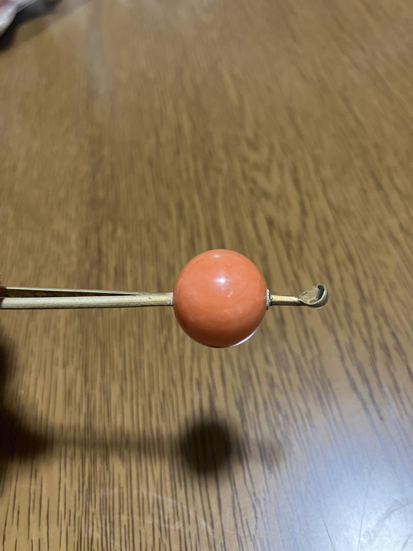 玉簪 簪 赤玉珊瑚　かんざし　骨董品　アンティーク アンティーク ガラス 玉 簪 玉かんざし 珊瑚カラー せ9 着物