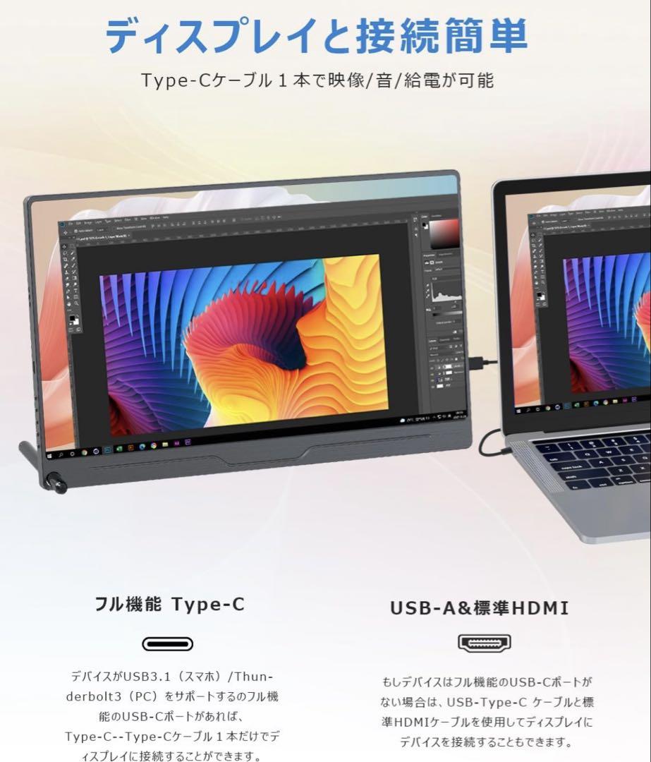EVICIV モバイルモニター 15.6インチ コード3種付き