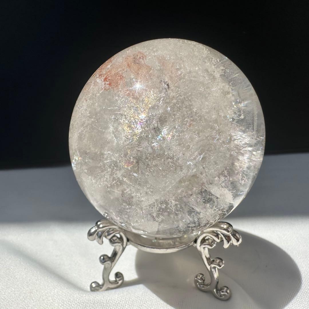 天然石ホワイトガーデンクォーツ共生水晶のスフィア　丸玉　置物NO.041403