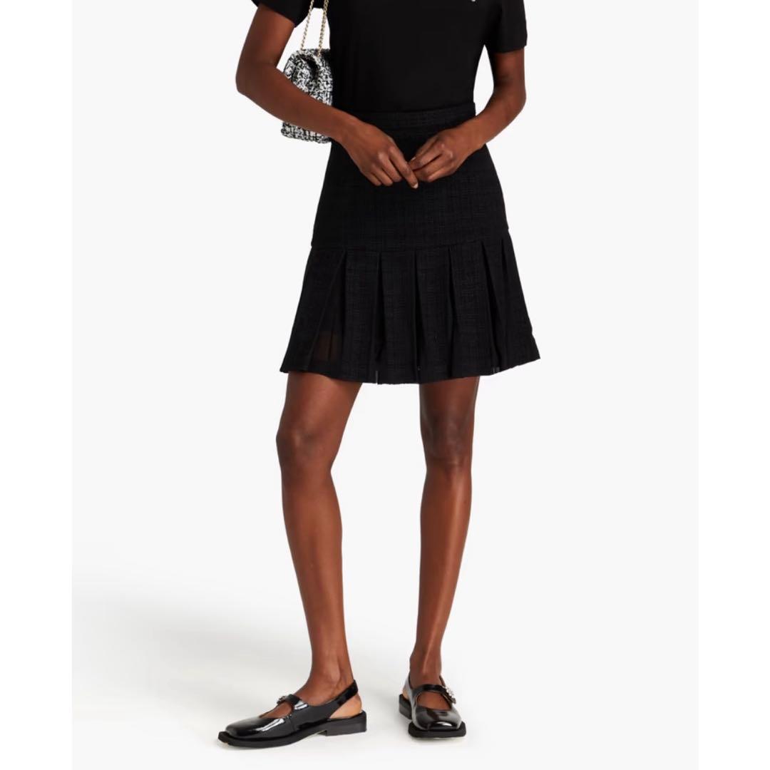 SANDRO ブラック ツイード プリーツミニスカート FR34