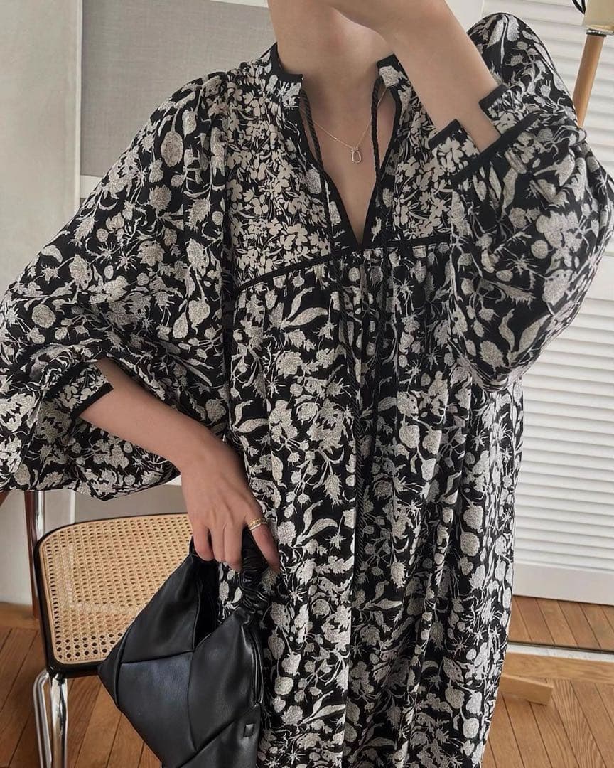 CLANE パフスリーブのロングドレス