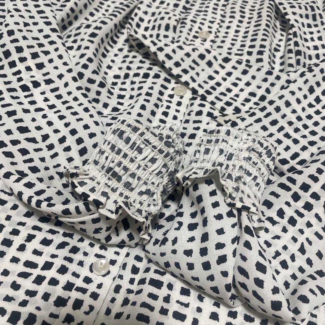 美品 XS【クーデシャンス 洗える/日本製 袖シャーリングボウタイ風ブラウス】