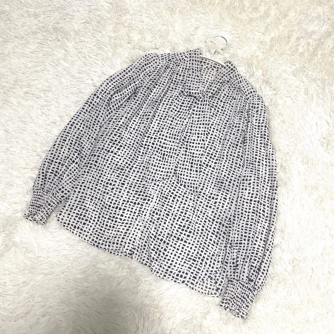 美品 XS【クーデシャンス 洗える/日本製 袖シャーリングボウタイ風ブラウス】
