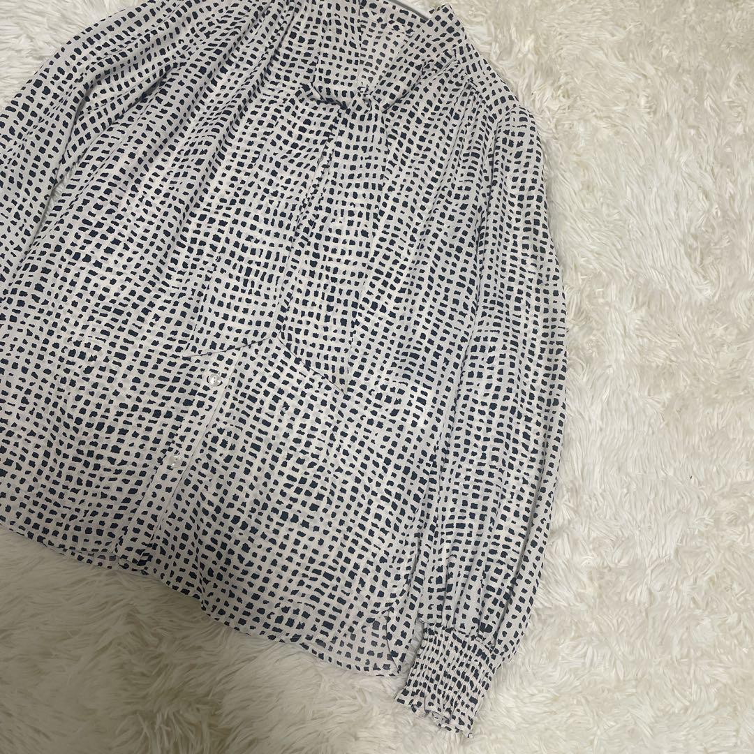 美品 XS【クーデシャンス 洗える/日本製 袖シャーリングボウタイ風ブラウス】