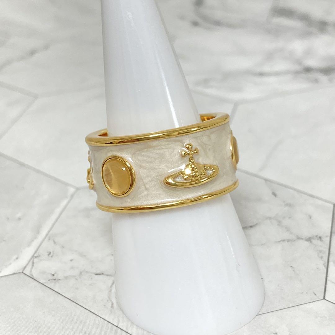 Vivienne Westwood キングリング　ゴールド×アイボリー　L