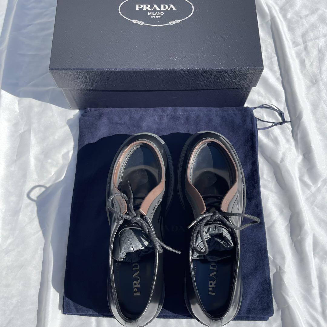 PRADA 23aw レースアップ ブラッシュド レザー シューズ