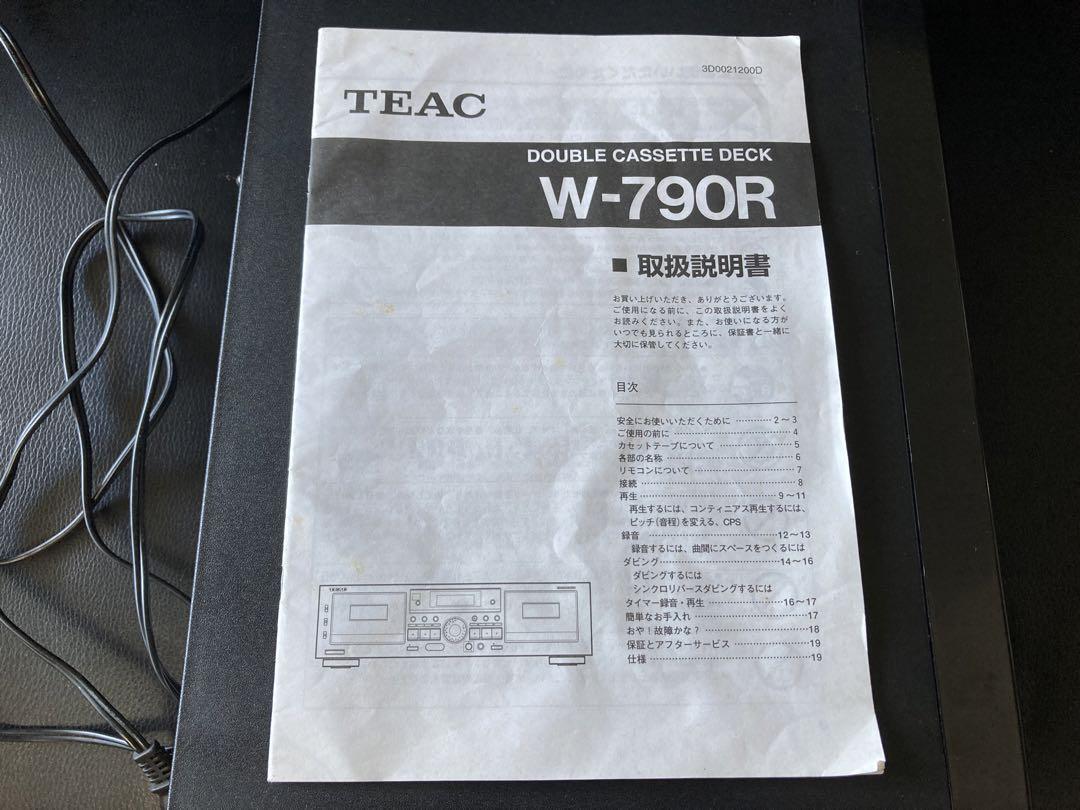 TEAC W-790R ダブルカセットデッキ　再生・録音可　リモコン説明書付