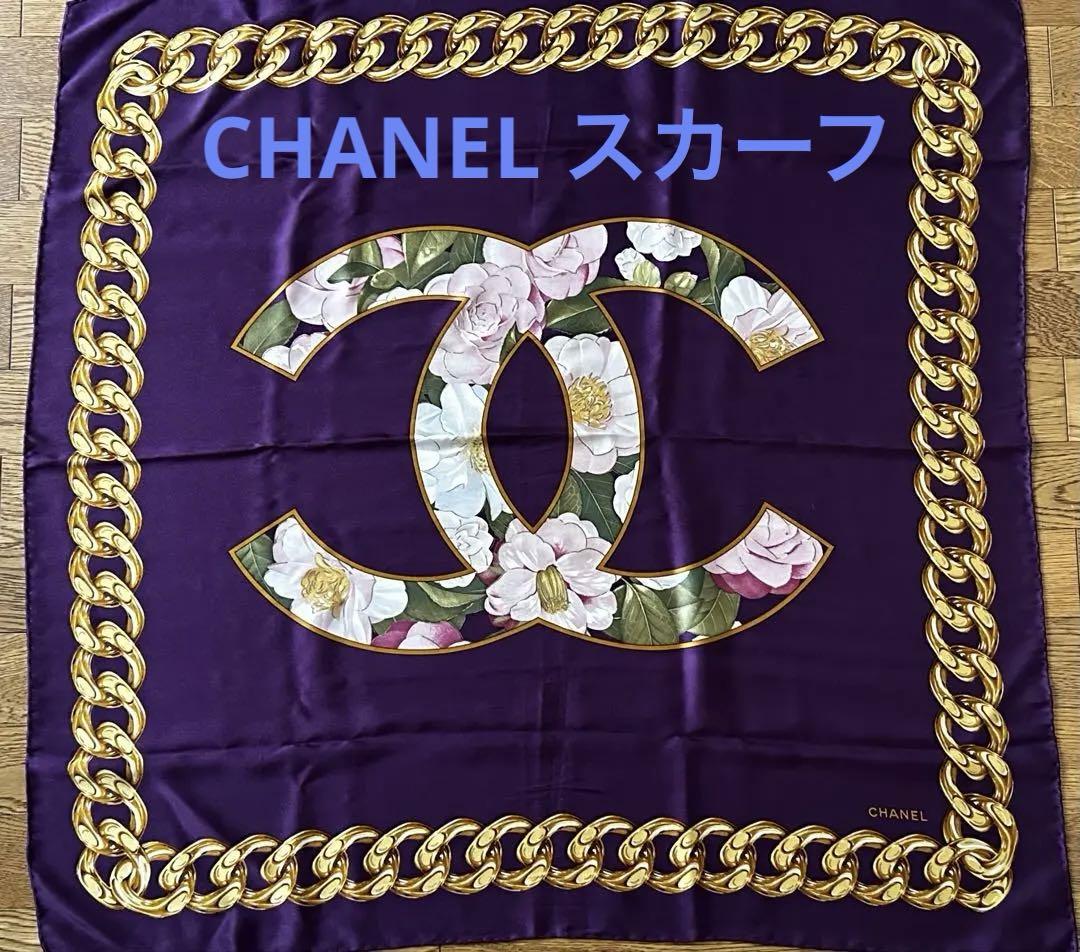 CHANEL シルクスカーフ 紫 花柄 - メルカリ