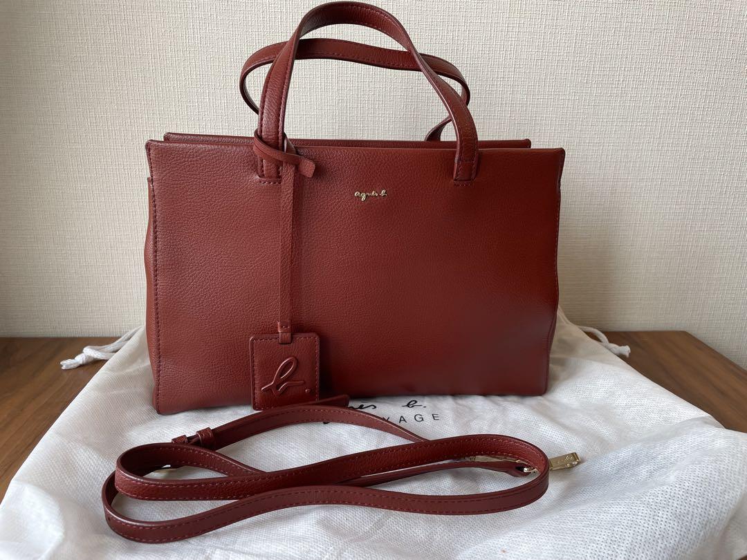 超美品アニエスベー トートバッグ ハンドバッグ レザー ネイビー
