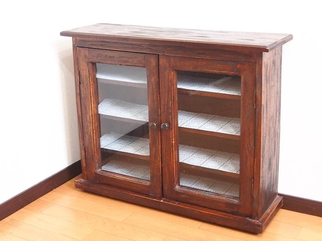 美品】木製 オーク材 無垢 キャビネット/コレクションケース/収納棚