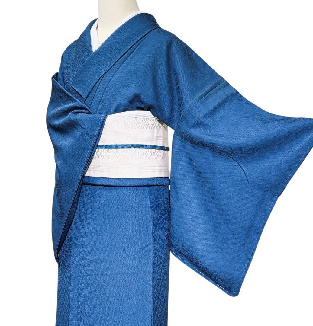 A122愛華 着物 色無地 正絹 身丈163cm 地紋 仕付け糸