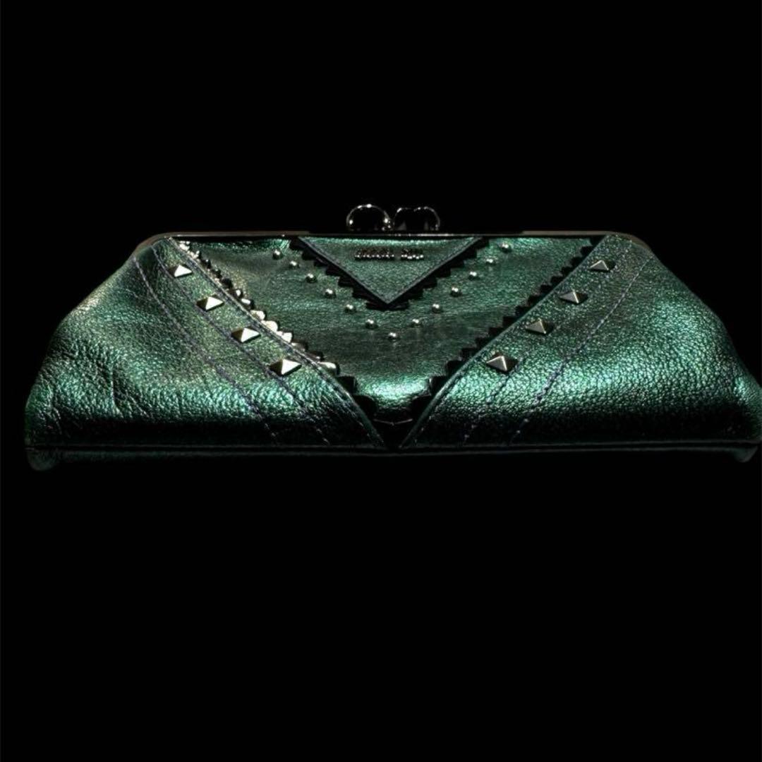 美品 ANNA SUI アナスイ がま口 スタッズ メタリックグリーン